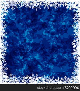 Illustration New Year grunge background, frame made in snowflakes - vector