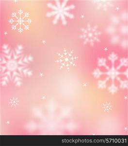 Illustration New Year pink wallpaper with snowflakes - vector
