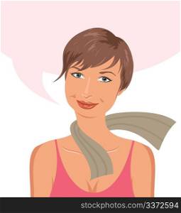 Illustration nice girl about something thinks - vector