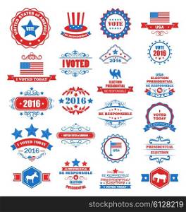 Illustration Objects and Symbols for Vote of USA. Set Typographic Elements, Modern Labels, Frames, Ornaments - Vector