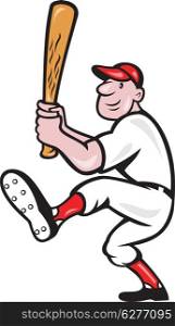 Illustration of a american baseball player batting cartoon style isolated on white background.