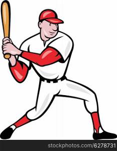 Illustration of a american baseball player batting cartoon style isolated on white background.