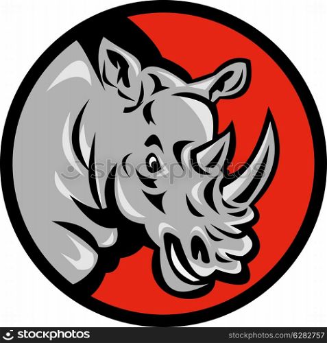 illustration of a angry rhino head ready to attack set inside a circle. angry rhino head ready to attack set inside a circle