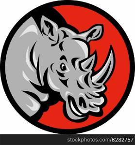 illustration of a angry rhino head ready to attack set inside a circle. angry rhino head ready to attack set inside a circle