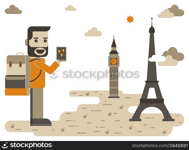 Illustration of a backpacker travel europe concept