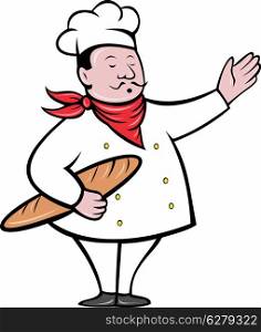 illustration of a baker with bread loaf done in retro style. baker with bread loaf