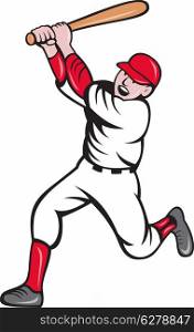 illustration of a baseball player batting cartoon style isolated on white. baseball player batting cartoon style