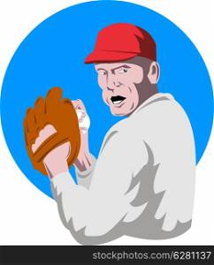 illustration of a baseball player pitcher done in retro style. baseball player pitcher