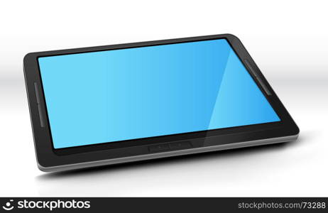 Illustration of a basic elegant tablet pc with bright blue screen. Imaginary model of tablet not made from a real existing copyrighted product.. Tablet PC With Blue Screen