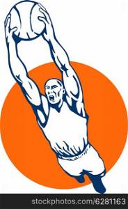 illustration of a basketball player duning the ball. basketball player dunking the ball