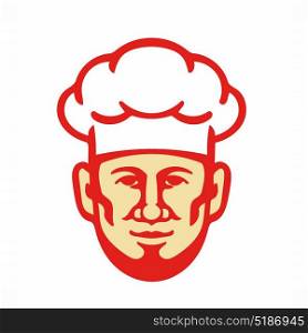 Illustration of a bearded chef cook baker head facing front wearing toque hat set on isolated white background done in retro style. . Chef Cook Beard Toque Hat Retro