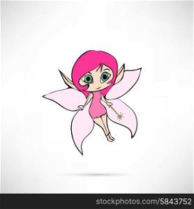 Illustration of a beautiful pink fairy in flight