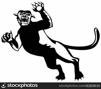 Illustration of a black panther attacking isolated on white background done in retro style. . Panther Attacking