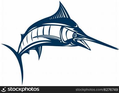 illustration of a blue marlin jumping done in retro style. blue marlin jumping