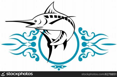 illustration of a blue marlin jumping done in retro style. blue marlin jumping