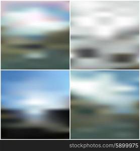 Illustration of a blue sky and white clouds. Vector web and mobile interface templates. Editable blurred backgrounds set. Vector web and mobile interface templates. Editable blurred backgrounds set