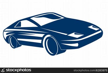 Illustration of a blue sports car isolated on white background done in retro style. . Blue Sports Car
