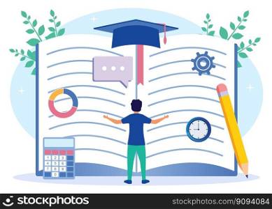 Illustration of a book vector, the learning process as knowledge learning from the concept of education. Academic process with personal development. Sharp mind and intelligence training.