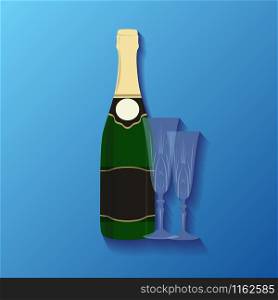 Illustration of a bottle of champagne and glasses for your creativity. Illustration of a bottle of champagne and glasses for your creat