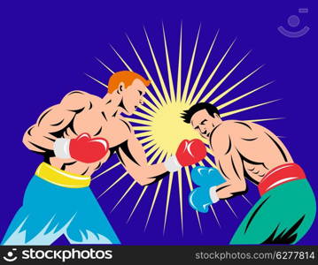 illustration of a boxer connecting a knockout punch done in retro style. boxer connecting knockout punch