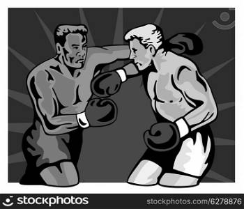 illustration of a boxer connecting a knockout punch done in retro style