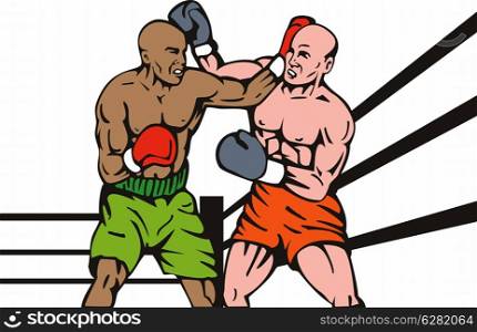 illustration of a boxer connecting a knockout punch done in retro style. boxer connecting knockout punch
