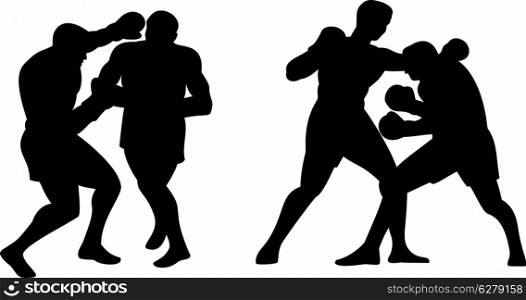 illustration of a boxer connecting a knockout punch silhouette. boxer connecting knockout punch