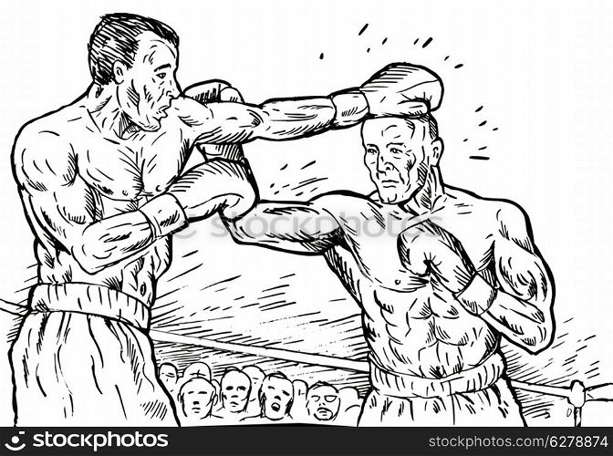 illustration of a boxer connecting a knockout punch sketch style. boxer connecting knockout punch