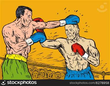 illustration of a boxer connecting a knockout punch sketch style. boxer connecting knockout punch