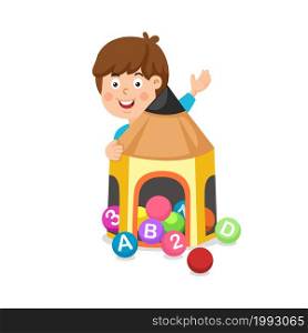 illustration of a boy playing bingo lottery game balls vector