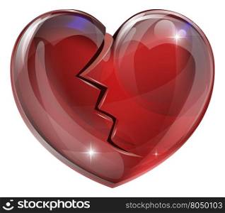 Illustration of a broken heart with a crack. Concept for heart disease or problems, being heartbroken, bereaved or unlucky in love.