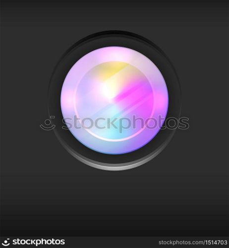Illustration of a camera lens with rainbow divorces on dark background. Vector element for articles, banners and your creativity. Illustration of a camera lens with rainbow divorces on dark background.