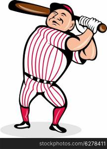 illustration of a cartoon baseball player swinging a bat. baseball player swinging a bat