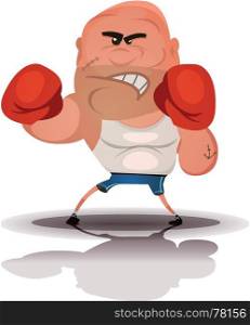 Illustration of a cartoon champion english boxer or fight sports hard-boiled character, isolated on white background. Cartoon Angry Boxer Champion
