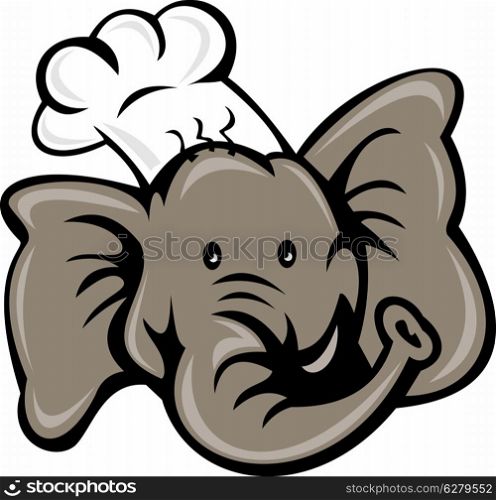 illustration of a cartoon chef cook or baker elephant head viewed from front isolated on white background. cartoon chef cook baker elephant