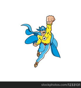 Illustration of a cartoon comic super hero.