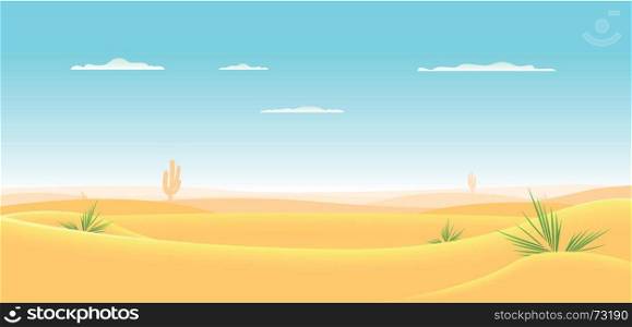 Illustration of a cartoon desert landscape going deeply toward horizon. Deep Western Desert