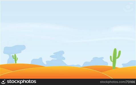 Illustration of a cartoon desert landscape with cactus. Desert Landscape Background