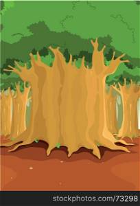 Illustration of a cartoon forest with big trees for nature background. Big Trees In The Forest