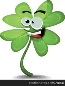 Illustration of a cartoon funny four leaf clover character, for irish st. patrick's holidays and lucky wishes. Four Leaf Clover Character