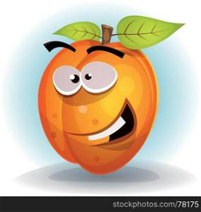 Illustration of a cartoon funny healthy and juicy apricot fruit character, for spring and summer jam and marmalade. Funny Apricot Fruit Character