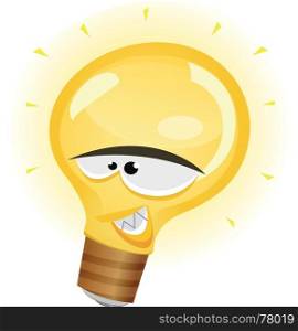 Illustration of a cartoon happy light bulb character smiling and symbolizing brilliant ideas. Happy Light Bulb Character