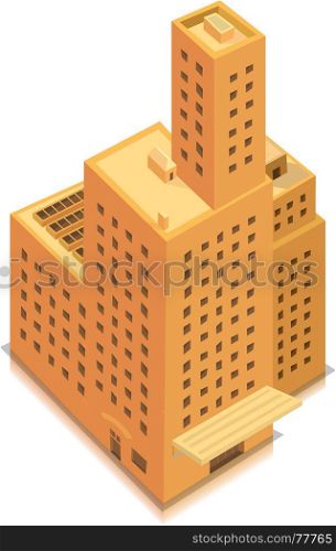 Illustration of a cartoon isometric high business office building or factory tower plenty of windows and floors. Isometric Business Big Building