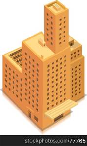 Illustration of a cartoon isometric high business office building or factory tower plenty of windows and floors. Isometric Business Big Building