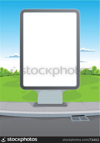 Illustration of a cartoon landscape with billboard for advertisement background