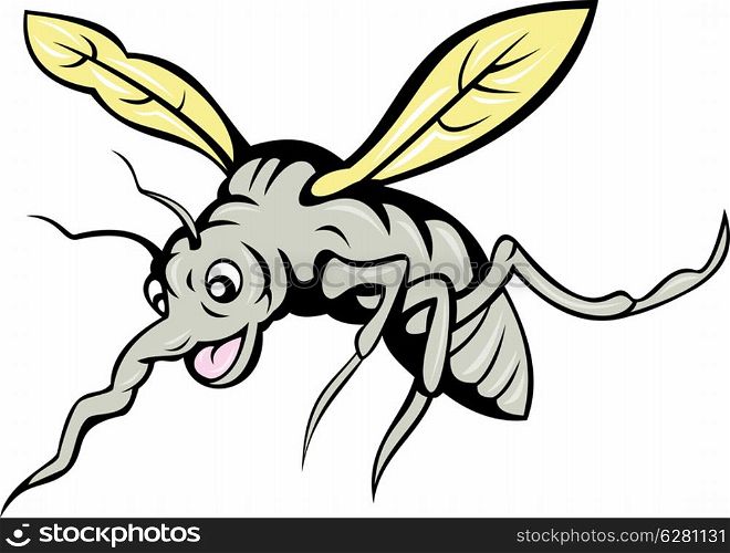 illustration of a cartoon mosquito flying isolated on white background. cartoon mosquito flying