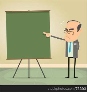 Illustration of a cartoon old school teacher teaching moral values and discipline. Teaching The Rules