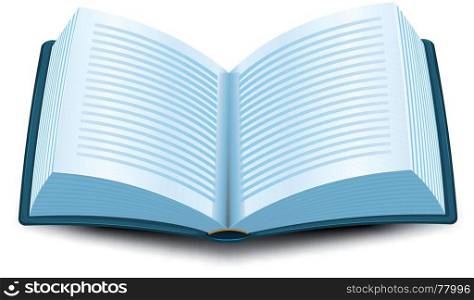 Illustration of a cartoon opened blue book with lines of text. Book Icon
