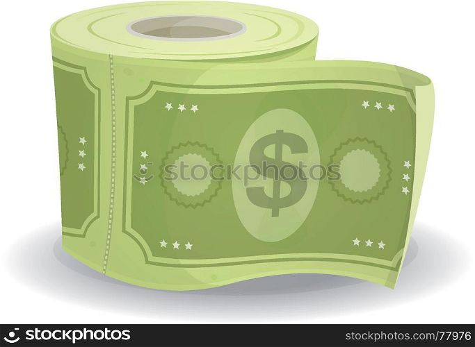 Illustration of a cartoon roll of toilet paper made with dollars currency. Monkey Paper Dollars