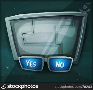 Illustration of a cartoon scifi answer box with buttons, for ui game software or commercial agreement on tablet pc devices. Space Scifi Sign For Ui Game